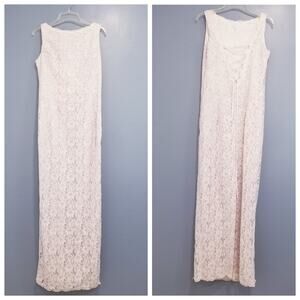 Vintage Scott McClintock All Lace Bridal Dress Lace Up Back w/ Slit Sleeveless